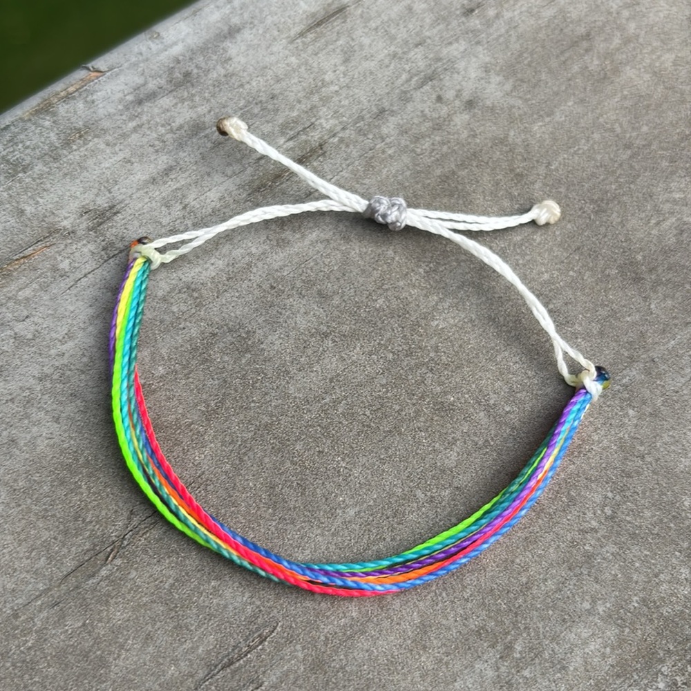 Adjustable Friendship Waxed Cord Waterproof Summer Bracelet in “Rainbow Bright”